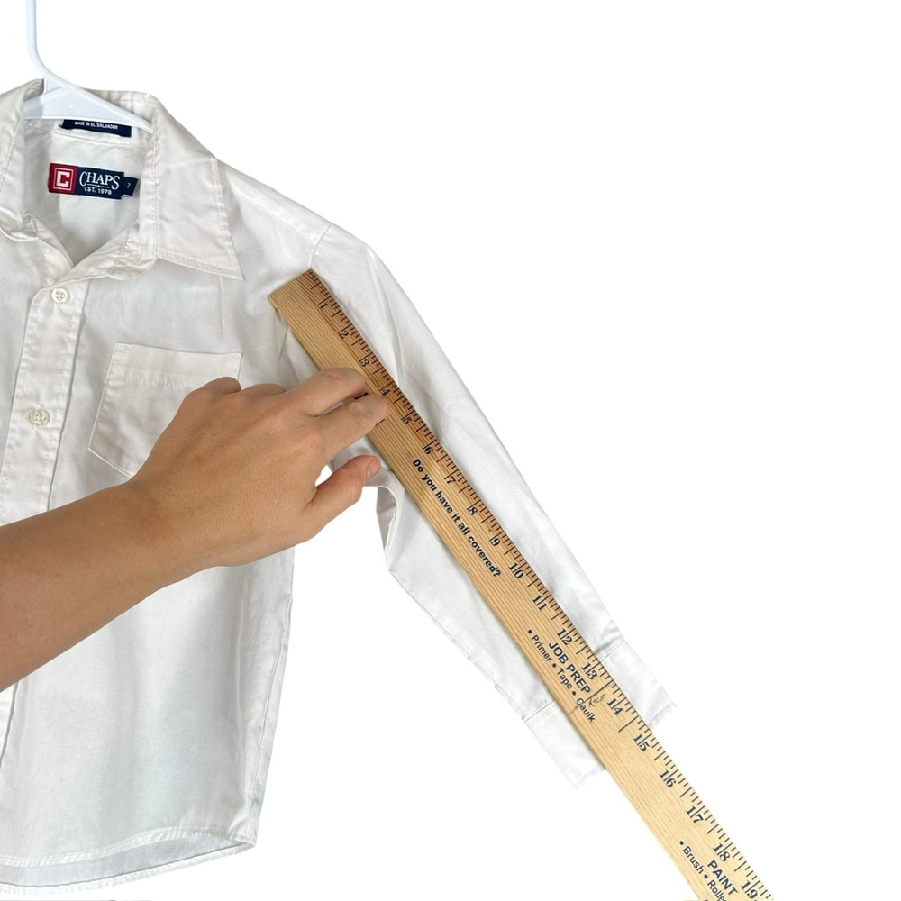 Chaps Boy’s 7 White Button LS Dress Shirt Cotton Blend Pocket Preppy Classic - Picture 11 of 13